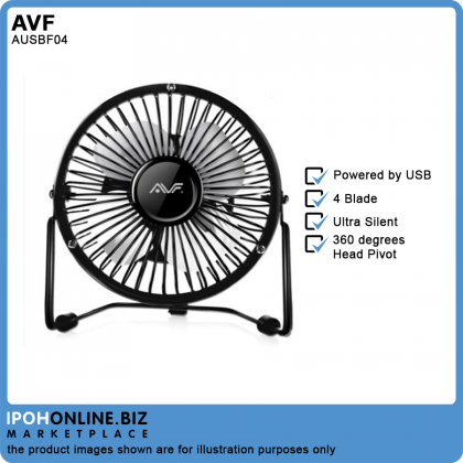 AVF AUSBF04-BK Ultra-Quiet 4" Portable Mini USB Fan